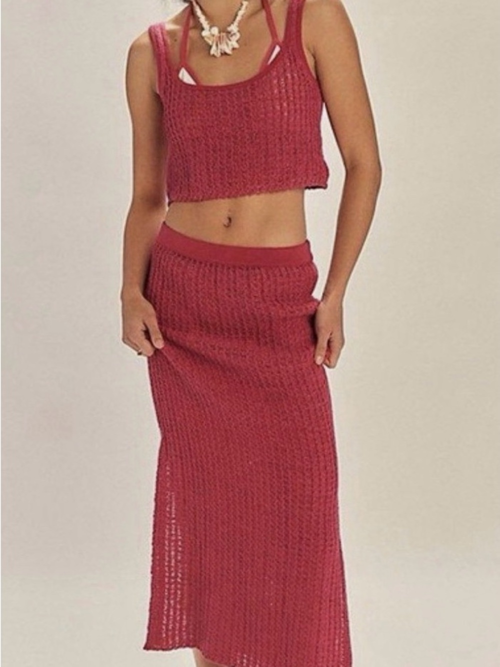 Free People Black Crochet Crop and Maxi Skirt set